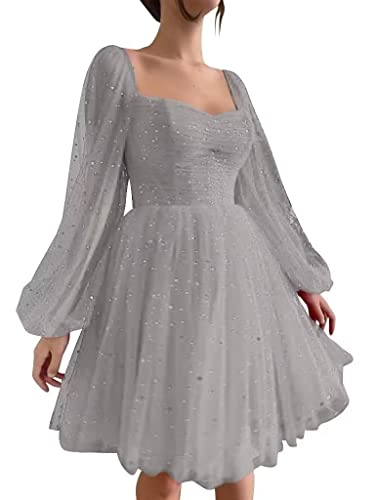 Sequin Tulle Silver Prom Dresses For Women Ball Gown Ruched A-Line Cocktail Dresses For Women 2023 Us4 #TOP4