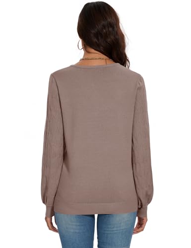 LOMON Womens Sweaters Fall Cute Long Sleeve Crochet Sweater Tops 2024 Casual V Neck Knit Pullover Shirts4