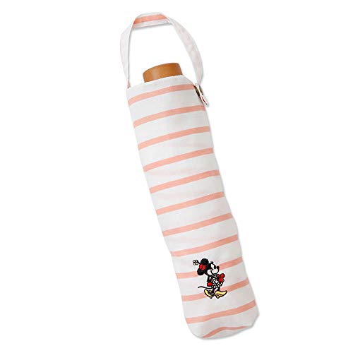 小川(Ogawa) 折りたたみ傘 晴雨兼用ワンポイント刺繍日傘 手開き 50cm ディズニー ミニーマウス ボーダー ピンク UV加工 はっ水 安全カバー付き 91113