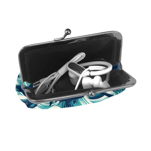 Pu Leather Buckle Coin Purse Sharks-Swim-Ocean-Waves Girls Kiss-Lock Change Purse Wallets4