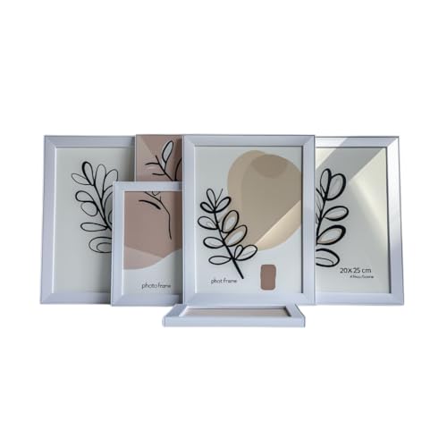 Set 4+1 Omaggio Cornici 20x25 cm — Portafoto da Tavolo SOLO (Bianco Opaco) | Cornici Fotografiche con Passepartout Rimovibile, Plastica Leggera & Vetro Acrilico, Orientabili — Ideale Soggiorno e Uf