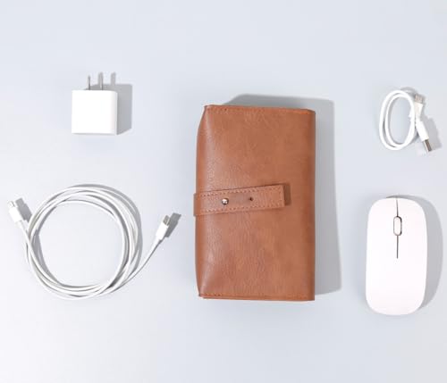 DUWUZEST Elektronischer Organizer aus Leder im Vintage-Stil, Reisekoffer, Kabel-Organizer für Reisen, Leder-Ladegerät, Mangel für wichtige Maus, Adapter, Kabel (Vintagebraun)