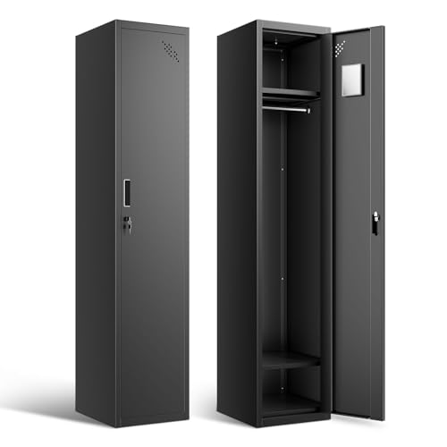 Image of DNA Motoring Metal Storage Cabinet for Employees with Keys, 71 inch Employees Metal Locker with 1 Doors, Tall Storage Lockers for Garage,Office,Home,Gym, Black, TOOLS-00787-BK-BK