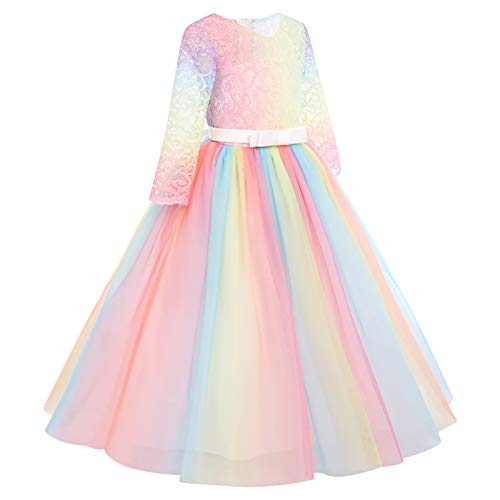 Image of Girls Flower Vintage Floral Lace 3 /4 Sleeves Floor Length Dress Wedding Party Evening Formal Pegeant Dance Gown