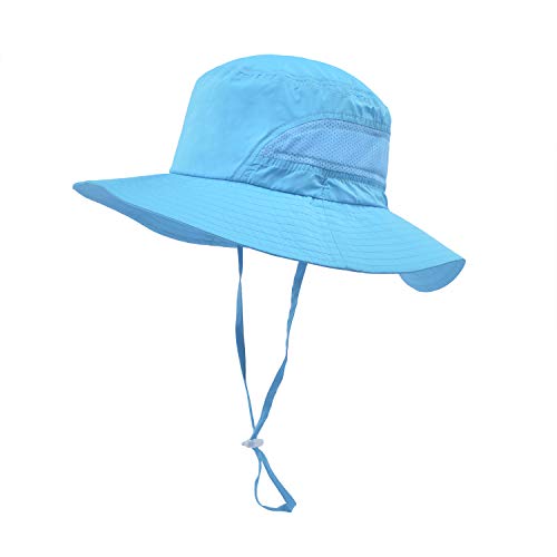 Lenikis Chapeau de soleil pour enfant UPF 50 + Protection solaire Été à large bord réglable - Bleu - Taille Unique