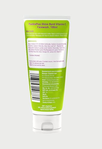 Image of PavitraPlus Vitamin C Face Wash for Glowing Skin and Skin Brightening with Niacinamide and Vitamin E for Dark Spots - Daily Cleanser for Women and Men, All Skin Types, 100ml
