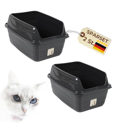 2X Katzenklo mit hohem Rand Schwarz Katzentoilette XXL Katzenklo offen hoher Rand Katzenklo ohne Deckel Extra Hoch 56x40x30 cm Anthrazit 2X Katzenklo mit hohem Rand Schwarz Katzentoilette XXL Katzenklo offen hoher Rand Katzenklo ohne Deckel Extra Hoch 56x40x30 cm Anthrazit