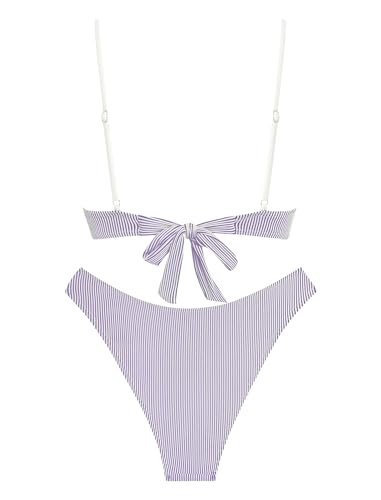 Image of ZAFUL Women High Cut Bikini Sets String Sexy Swimsuit Two Piece Underwire Bathing Suit Brazilian Cheeky Cut Out Cute Swimwear
