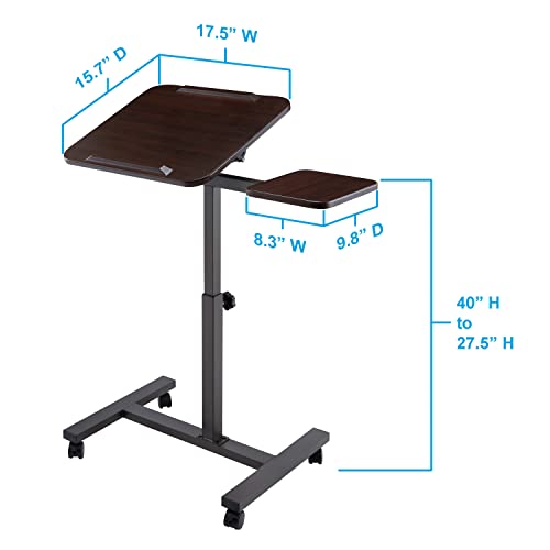 Seville Classics WEB662 Airlift Height Adjustable Mobile Rolling Laptop Cart Computer Workstation Desk Home, Office, Classroom, Hospital, W/Wheels, Tilt W/Side Table thumb #2