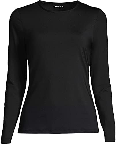 Lands’ End Women’s Crew Neck Long Sleeve Rash Guard UPF 50 Sun Protection Modest Swim Tee