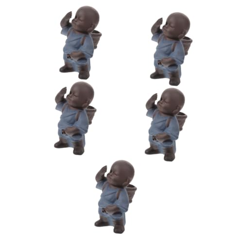 POPETPOP 5 Piezas Fuente de Agua Corriente Adornos Escultura de Monje Adorno de Mesa de té Mini estatuas estatuilla de pequeño Monje decoración de Monje de jardín Mini Monje cerámica