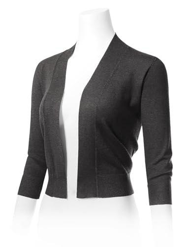 Image of Allsense Women's 3 /4 Sleeve Cropped Shrug Cardigan | Classic Bolero, Open-Front, Lightweight Soft Fine Knit Cover Up