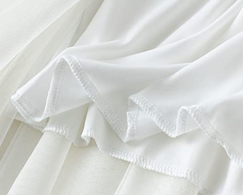 NJNJGO Saia feminina midi em camadas, cintura elástica de fada, saia tutu tule saia princesa, Branco