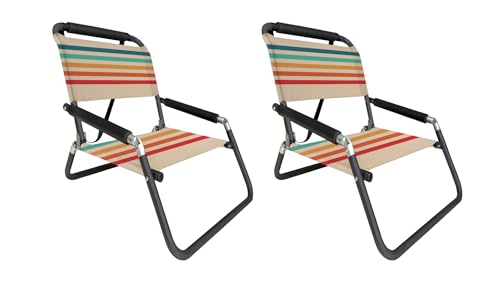 Image of Neso Beach Chairs - Lightweight, Portable and Foldable Recliner Beach Chairs for Park, Camping and Outdoor Adventures - with Slip Pockets and Shoulder Strap - 2 Pack - Rainbow - XL