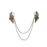 Angel Wing Collar Clip Brooches Lapel Pin for Women Girls Cubic Zirconia Big Feather Dangle Layered Tassel Chain Drop Dangling Nicktie Tie Shawl Coat Breastpin Cardigan Dress Accessories Jewelry (Gold-Tone)