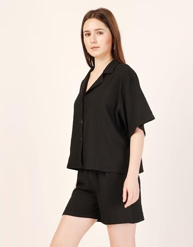 Image of Fashfun Women's Coord-Set (Solid Orange Crepe Collar Neck Shirt with Pant-Set of 2)