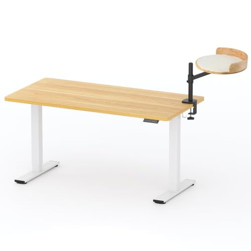 Image of FLEXISPOT EN2 55 inch x 28 inch Standing Desk with Solid Wood Cat Bed Bundle, 1 inch Thick Desktop, Desk-Mounted Cat Perch with Scratcher, Maple