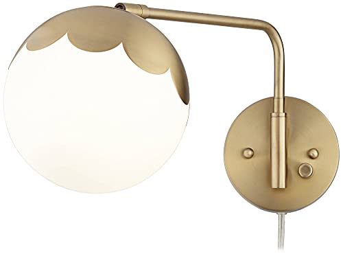 360 Lighting Kelowna Modern Indoor Swing Arm Wall Lamp Antique Brass Metal Plug-In Light Fixture Dimmable Globe Glass Shade For Bedroom Bedside House Reading Living Room Home Hallway Dining #TOP5