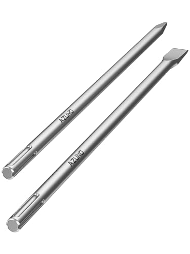 AZUNO 24-Inch SDS Max Chisel Bits Set Extra-Long Flat Chisel & Point Chisel 42CrMo Heat-Treated Alloy Steel Heavy-Duty Concrete Demolition Brick & Tile Removal