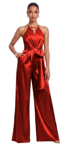 watebac Women's Jumpsuits Red Satin Plus Size Jumpsuit Size XX-Large