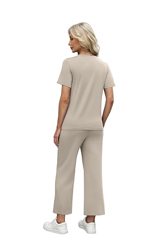 Image of WIHOLL 2 Piece Sets for Women Summer Lounge Set Wide Leg Pants Matching Set Vacation Travel Outfits Beach Clothing