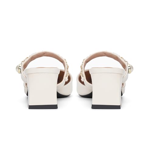 Mules Heels for Women Closed Pointed Toe Leather Backless Block Heels Pumps Comfortable Slip on High Heeled Sandals Prom Wedding Dress Shoes4