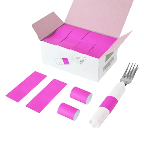 Image of NATURALABEL Self-Adhesive Napkin Bands for Wrapping Silverware - Pack of 2,000, for Family Reunion, Birthday Party, Wedding, Celebration (Hot Pink)