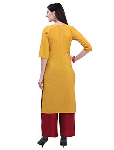 Image of 1 Stop Fashion Women's Yellow Coloured Digital Print Crepe Knee Long W Style Kurtas /Kurti