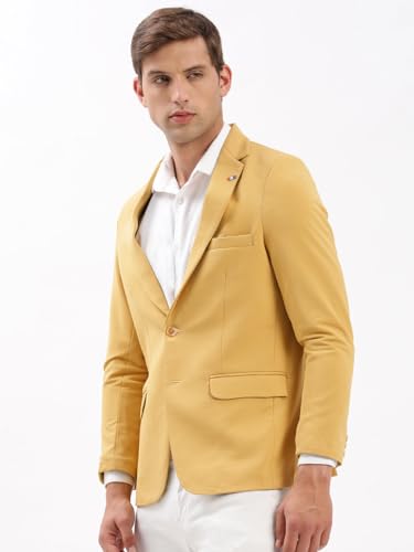 Image of SHOWOFFFF Men Solid Single Breasted Casual Blazer | Notched Lapel Full Sleeves Cotton Blazer for Mens | Slim Fit Regular Length Blazer for Men's
