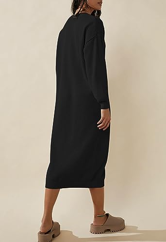 Image of Cutiefox Women's Fall Winter Sweater Long Dress Button V Neck Batwing Long Sleeve Oversized Waffle Knit Dresses