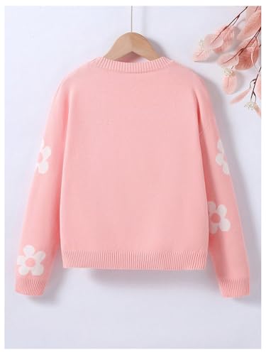 Image of BEAUDRM Girl's Cute Bow Sweater Crew Neck Long Sleeve Drop Shoulder Loose Pullover Tops