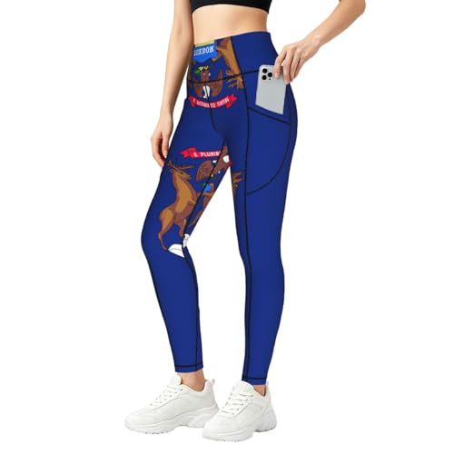 Leggings para mujer con bolsillos ideales para fitness y el diseño de la bandera de Michigan