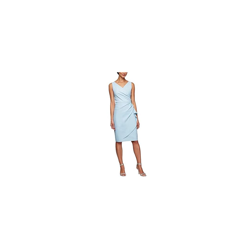 Alex-Evenings-Womens-Slimming-Short-Ruched-Dress-with-RufflePetite-and-Regular