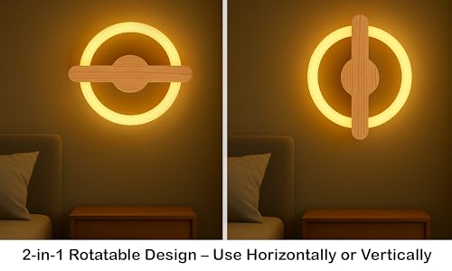 Image of Wooden Ring LED Wall Lamp | 2-in-1 Rotatable Wall Mounting Design | Decorative Wall Sconce for Bedroom, Living Room, Office, Hotels & Restaurants | Warm White Glow | Modern Home Decor
