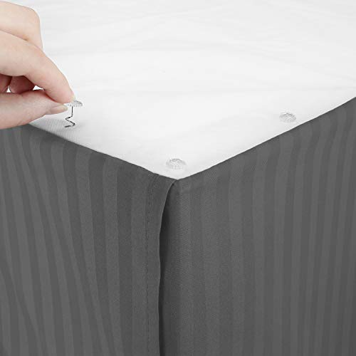 Image of Nestl Twin Bed Skirt - Damask Dobby Stripe Wrap Around Bed Skirt - Double Brushed Microfiber 14 in Tailored Drop Pleated Bed Ruffle with Bed Skirt Pins - Gray