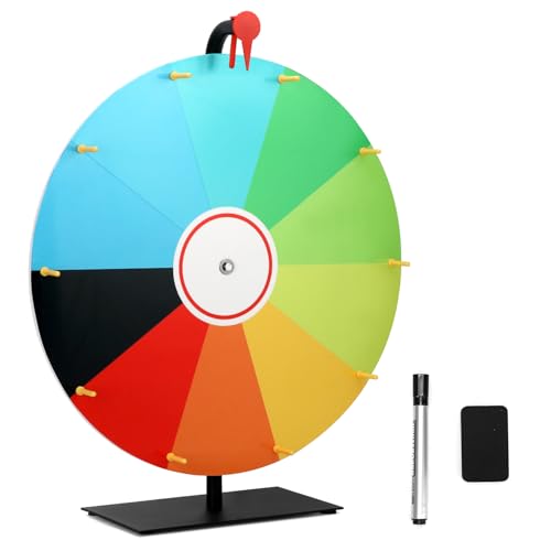QWORK® Rueda de la Fortuna de Colores de 50 cm con Soporte de Metal, 10 Ranuras, Rueda de Ruleta de Mesa para Limpiar, para Juegos de lotería, Eventos de Fiesta, promoción de Ventas