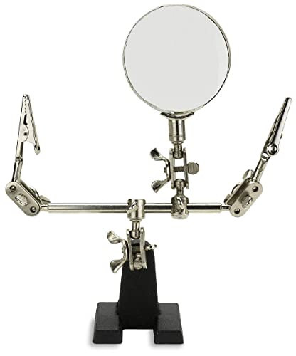 EX ELECTRONIX EXPRESS Adjustable Helping Hand with Magnifying Glass - Holds PCBs and Projects in an Exact Position for Soldering, Hobby Model Assembly, Jewelry Repair