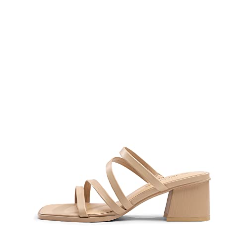 DREAM PAIRS DREAM PAIRS Women's Strappy Heels Block Open Toe Low Heel Chunky Mules Sandals Dress Shoes SDHS2370W,Nude,8