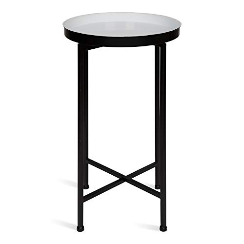 Image of Kate and Laurel Celia Round Foldable Tray Accent Table, 14 inch x 14 inch x 25.75 inch, White and Black, Modern Minimalist Design and Detachable Magnetic Tabletop