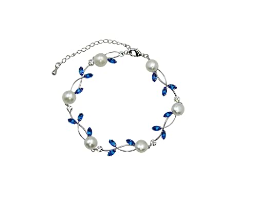 Faship Gorgeous CZ Crystal Genuine Freshwater Pearls Floral Necklace Earrings Set