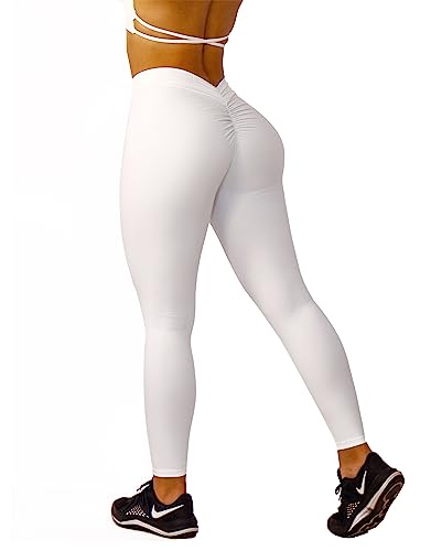 Zioccie Womens V-Back Scrunch Butt Lifting Leggings Buttery Soft High Waisted Booty Tights Workout Gym Yoga Pants (White, Small) #TOP2