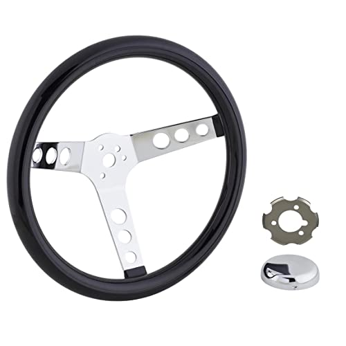 Classic 13 Inch Black Steering Wheel w/Holes & Retainer