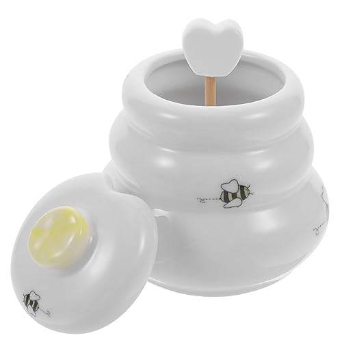 PRETYZOOM Honey Jar with Honey Stick Lidded Honey Container Ceramic Cute Honey Dispenser Adorable Jar Desktop Ceramic Honey Pot Syrup Jars Ceramic Kitchen Honey Storage Jar Ceramic Honey Jar