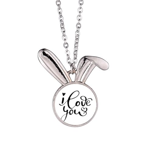 Collier lapin avec pendentif cœur I Love You en argent pour femme