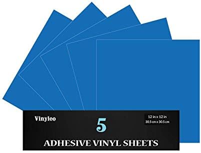 LeoPro 12" x 12" Permanent Vinyl, 5 Packs Azure Blue Indoor, Outdoor Adhesive-Backed Vinyl in Glossy Finish for Silhouette and Cricut to Make Monograms Stickers Decals and Signs (Azure Blue)