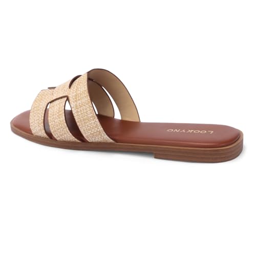 Image of Flat Sandals for Women Comfortable Slip On Dressy Summer Leather Slides with Square Open Toe