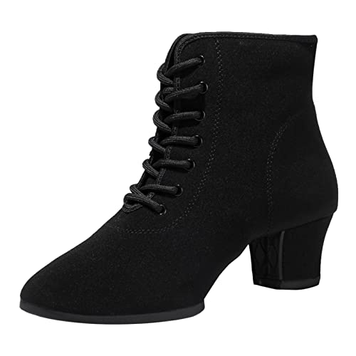 ZHENSI Zapatos De Baile para Mujer Zapatos De Baile Modernos con Suela Dividida Suela De Goma Tacón Medio Grueso Botines,Split Sole,39 EU