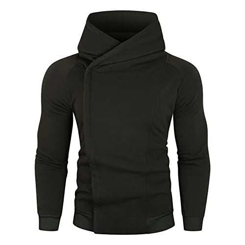 Maiyifu-GJ Hoodies for Men Pullover Casual Diagonal Zipper Hooded Sweatershirt Solid Color Hoodie Outwear Jacket Coats (Black,Large)