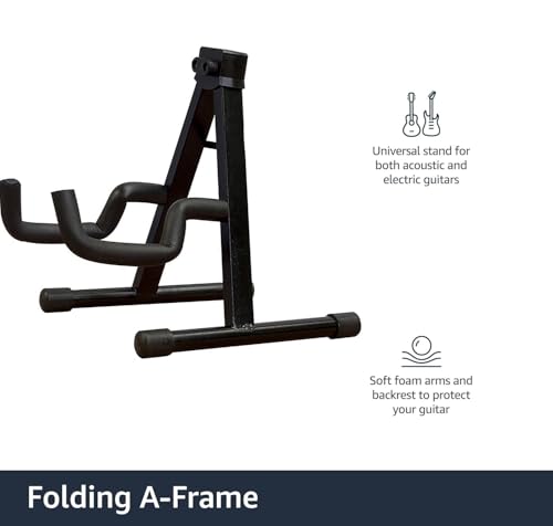 Image of Nilapro- Adjustable Folding Guitar Stand, A-shape, Fully Assembled - For School Music Program, Concerts & Multiple Users, Black.