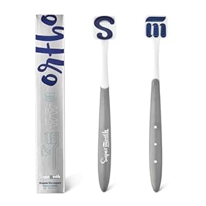 SuperMouth® Ortho Tongue Scraper for Teens & Adults – Patented Triple Action Brush, Scrubber & Scraper Removes Bad Breath & Odor-Causing Buildup From Tongue, Gentle Oral Care with Braces & Aligners